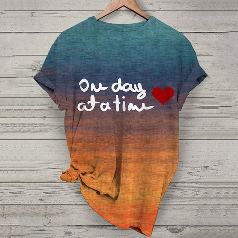 Comstylish Women's Retro One Day At A Time Print Short Sleeved T-shirt