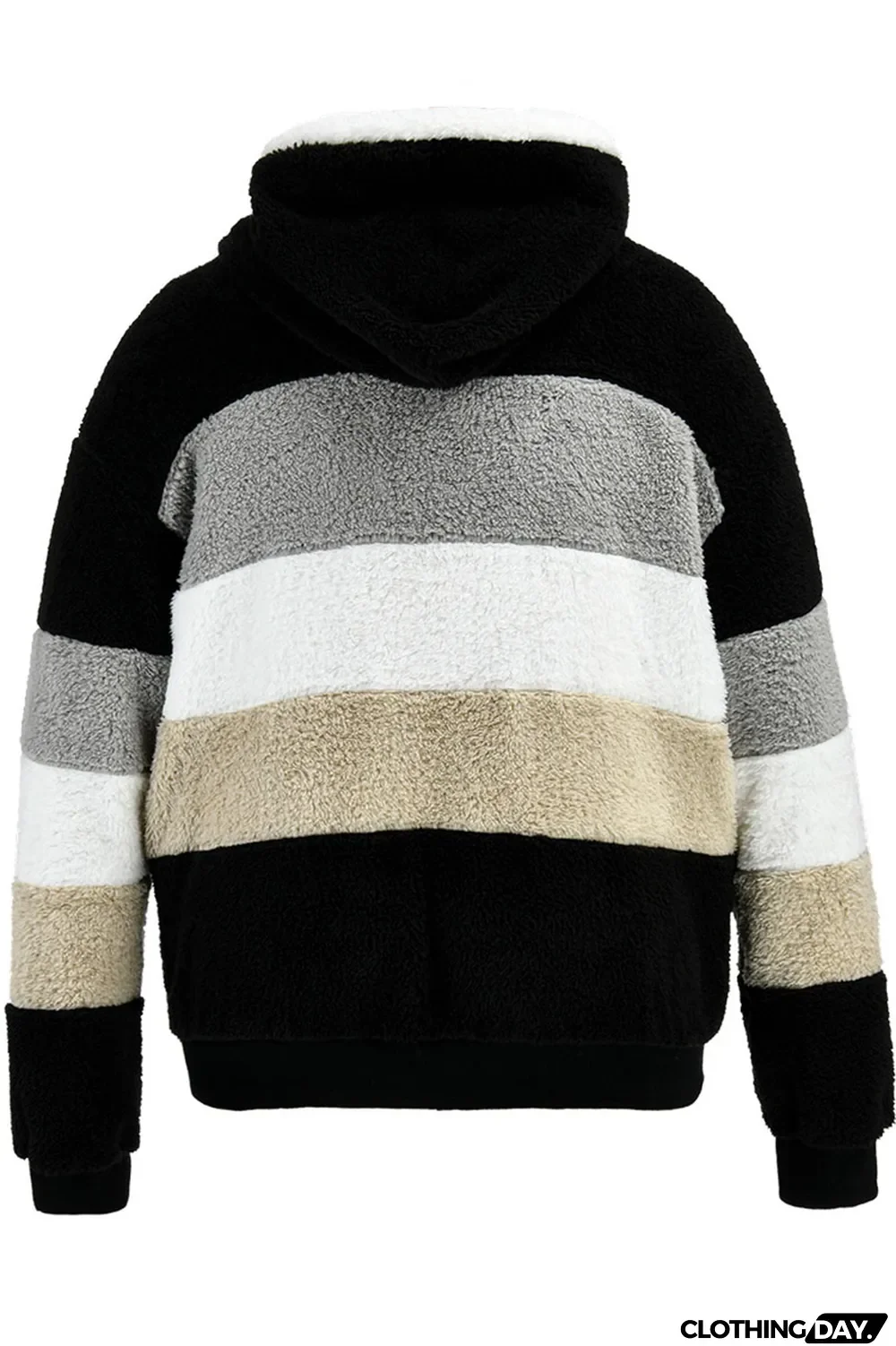 Black Fashion Casual Patchwork Zipper Hooded Collar Plus Size Overcoat