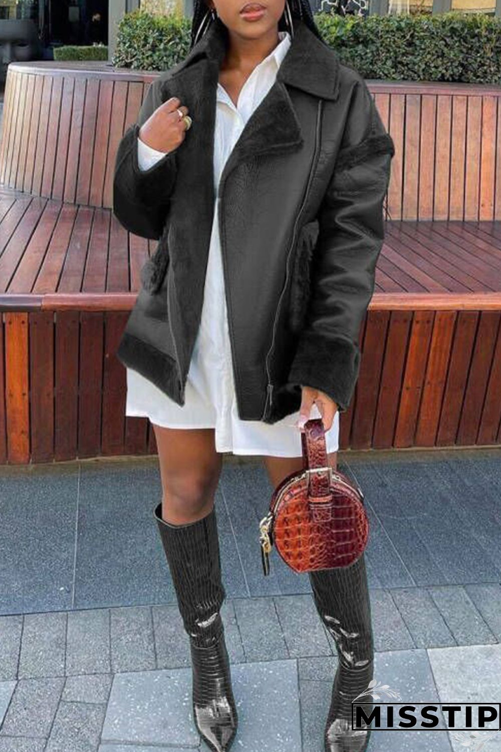 Brown Fashion Casual Solid Patchwork Turndown Collar Outerwear