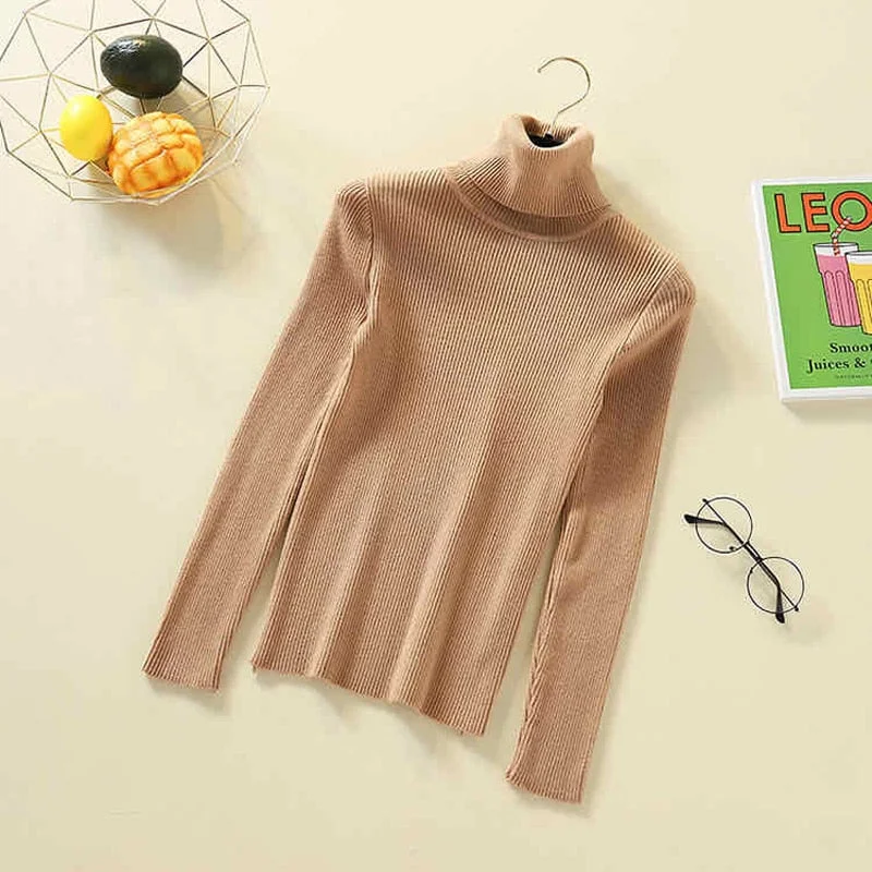 Zoki Pullovers Women Turtleneck Sweaters Fashion Spring Long Sleeve Female Jumper Autumn Korean Basic Top Soft Knitted Sweater