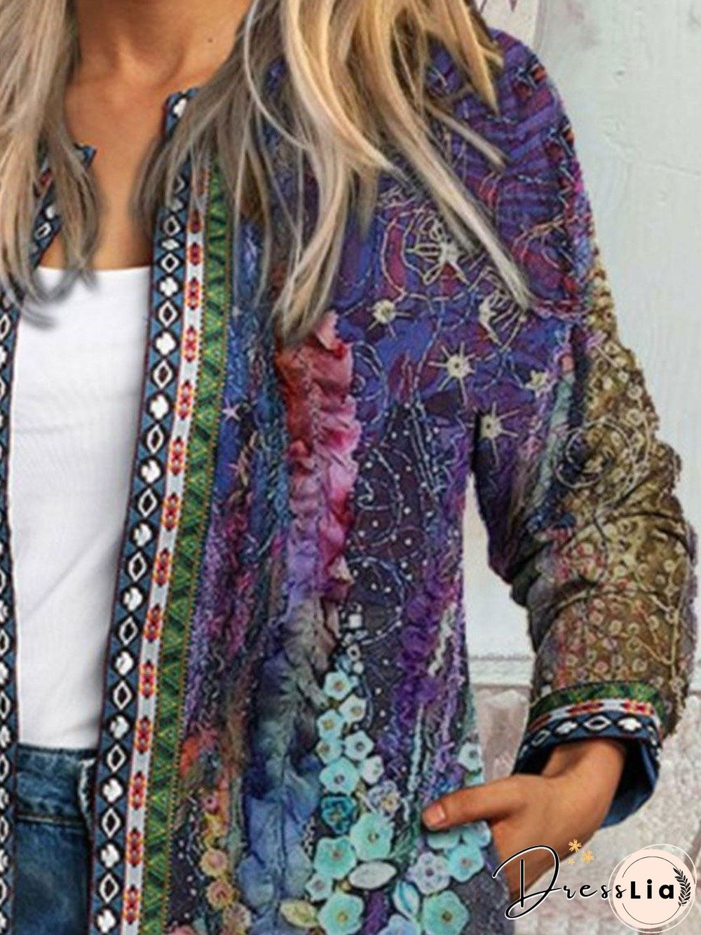 Ladies Retro Print Casual Jacket