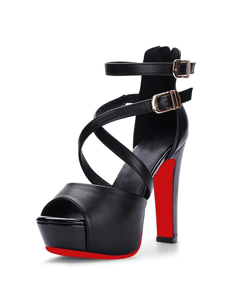 120mm Women's  Crisscross Strappy Platform High Chunky Heels Peep Toe Pump Party Heeled Sandals Wedding Party Evening Shoes Red Bottom Pumps