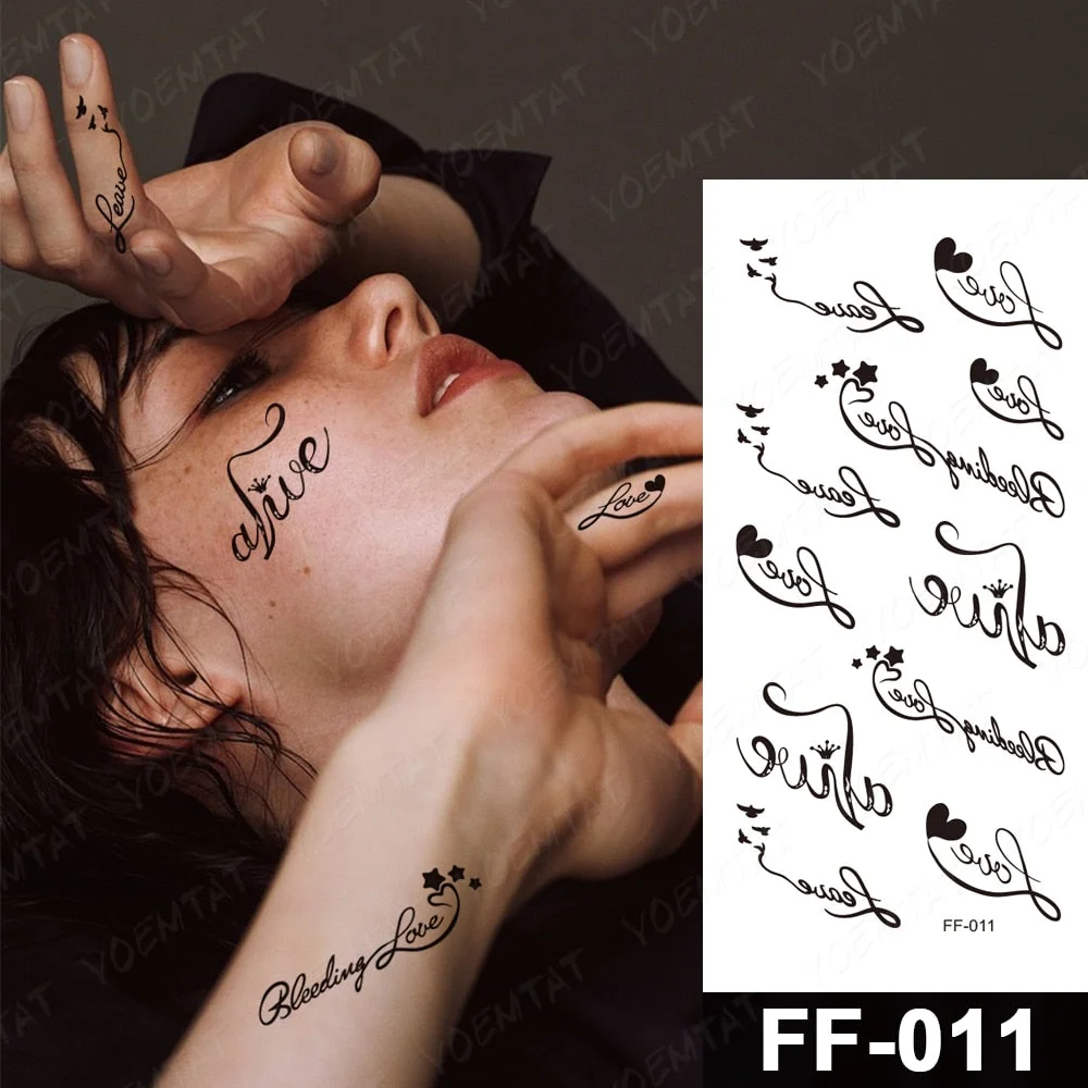 Handwriting Font Waterproof Temporary Tattoo Sticker Text Word Chicano Lettering Body Art Arm Wrist Fake Tatoo For Women Men