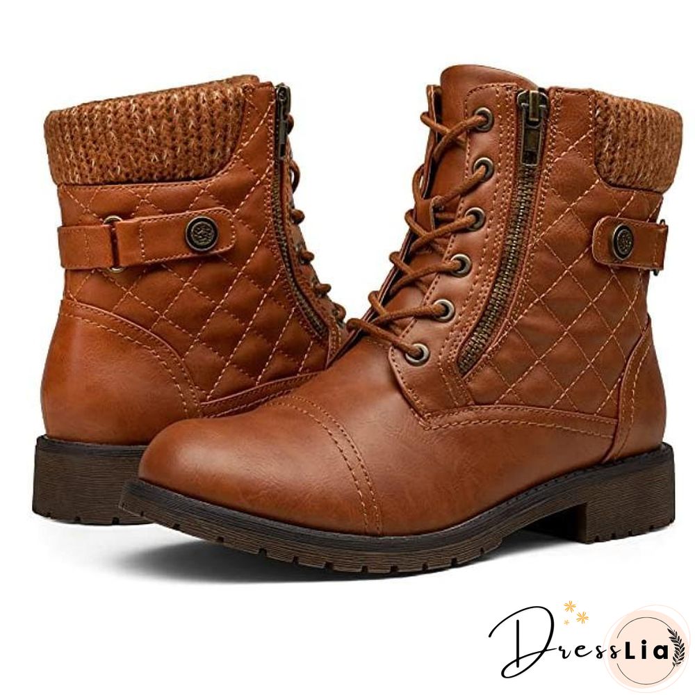 Retro Side Zipper Round Toe Boots