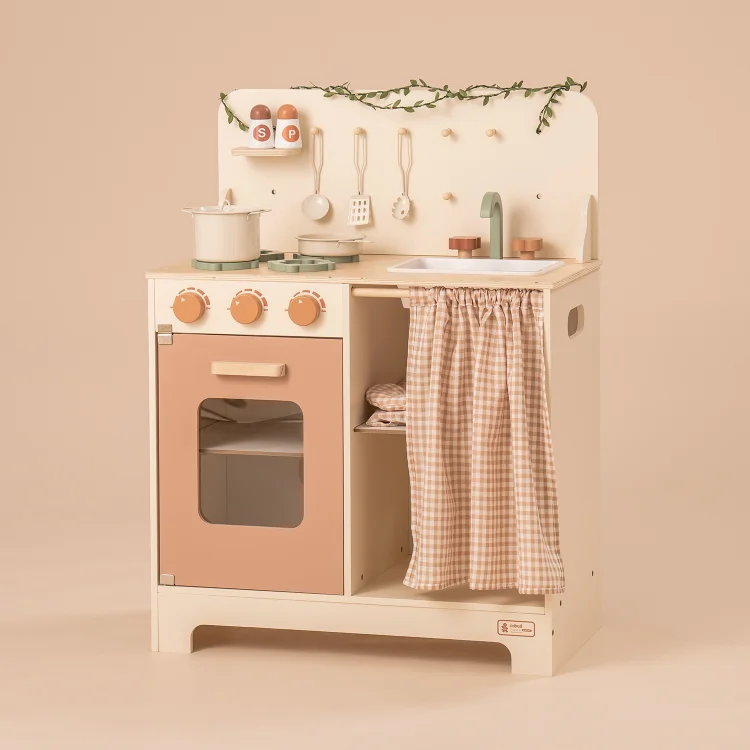 ROBUD Rustic Wooden Play Kitchen with Leaf Light String WCF11 | Robotime Online