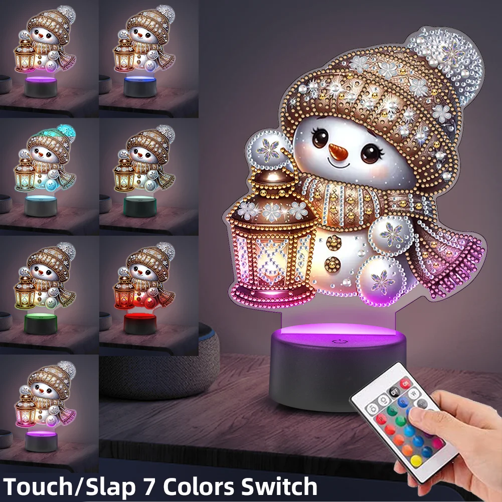 Acrylic Double Sided Xmas Snowman 5D Diamond Painting Night Light for Tabletop