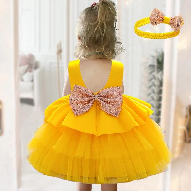 2021 Summer Toddler Baptism Dress Evening 1st Birthday Dress For Baby Girl Clothes Bow Princess Dresses Party Lace Cake Dress