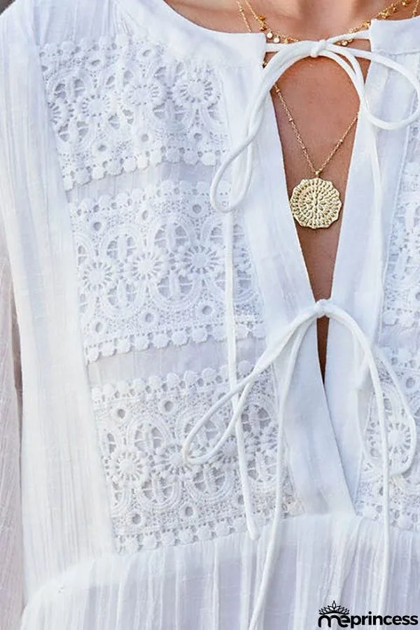 Fashion Solid Color Long Sleeved V-neck Loose Casual Dress