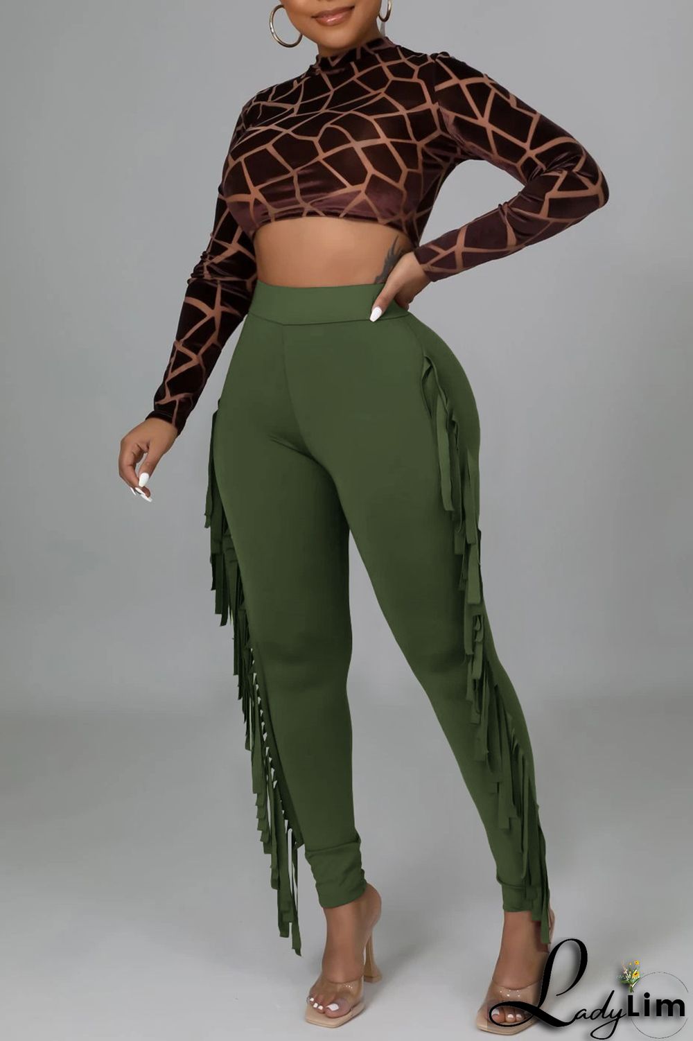 Black Fashion Casual Solid Tassel Regular High Waist Pencil Trousers