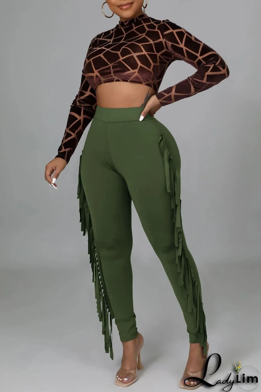 Black Fashion Casual Solid Tassel Regular High Waist Pencil Trousers