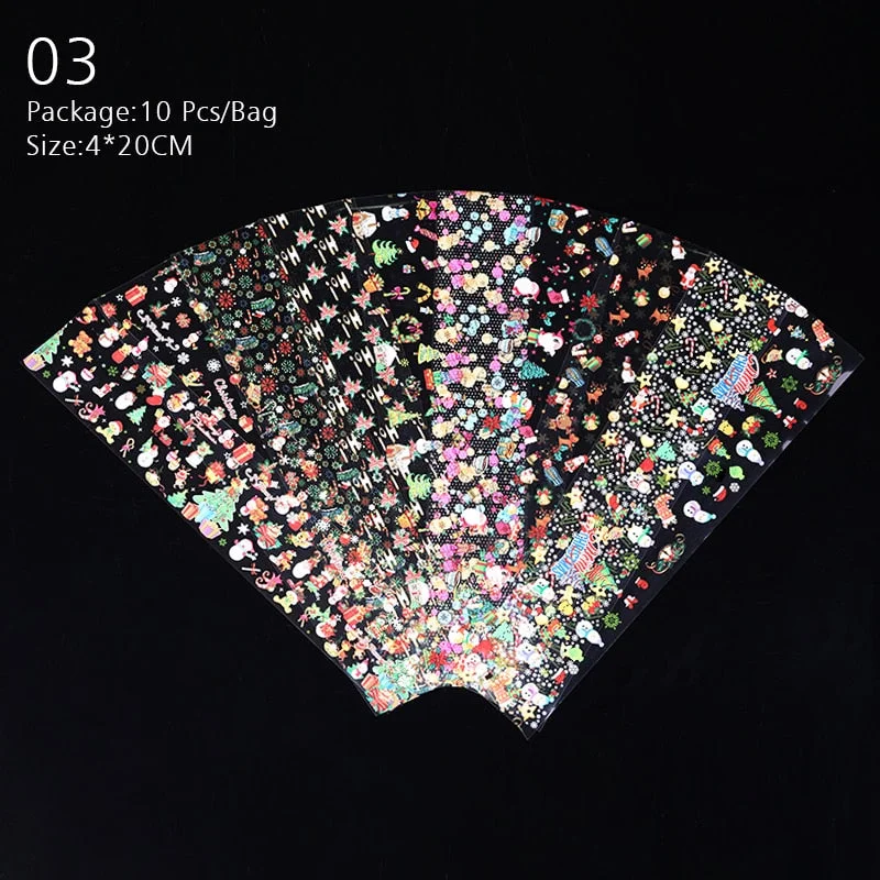 10Pcs/Set Colorful Nail Foil Stickers Mirror iridescent Effect Stickers Nail Art Transfer Foils Manicures Slider Decorations