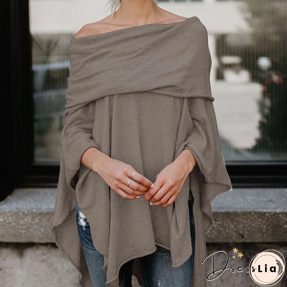 Sexy Women Gauffer Boat Neck Off Shoulder Loose Blouse Bat Sleeve Casual Shirts