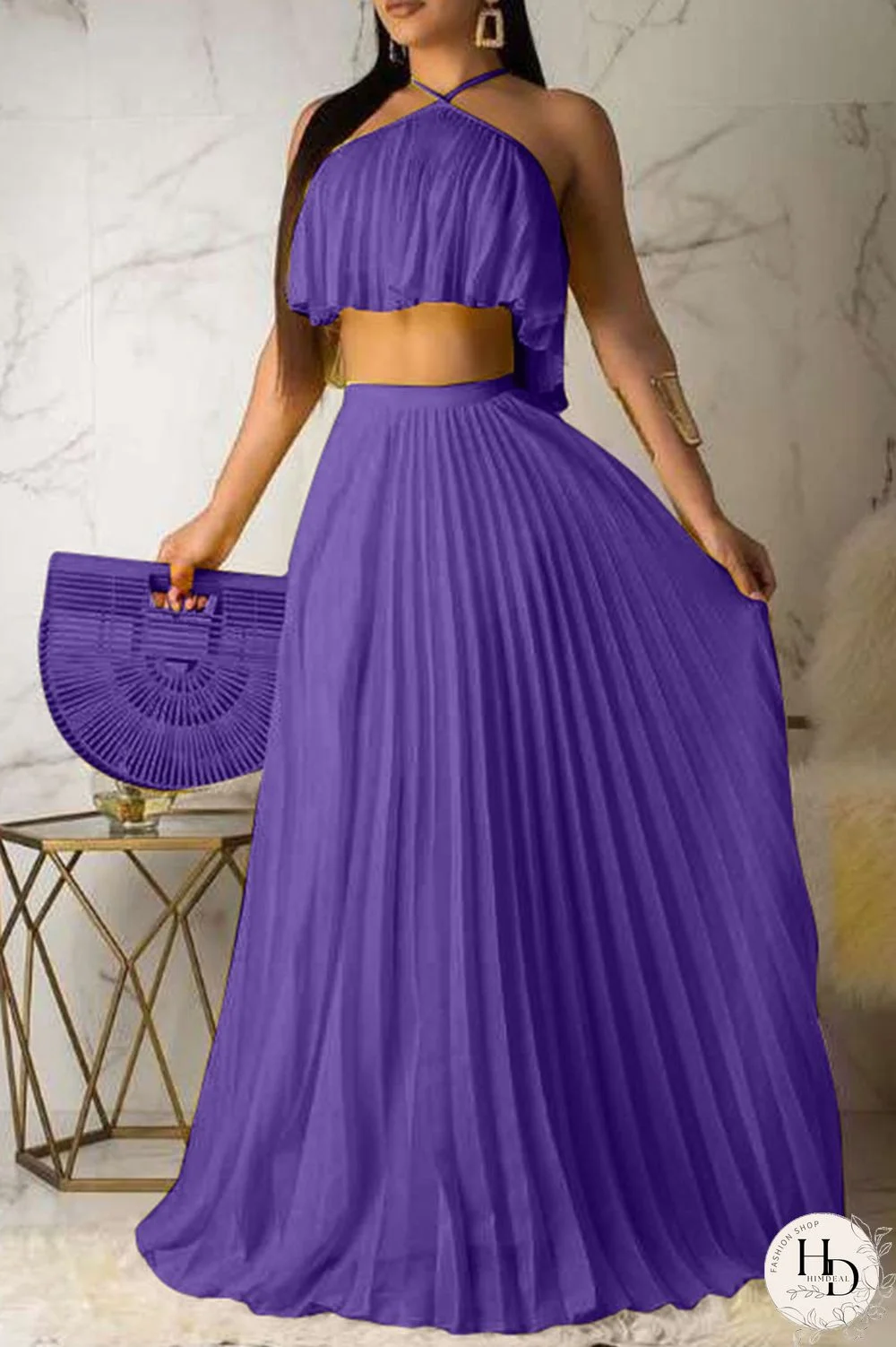 Pink Fashion Sexy Sleeveless Skirt Two-piece Set