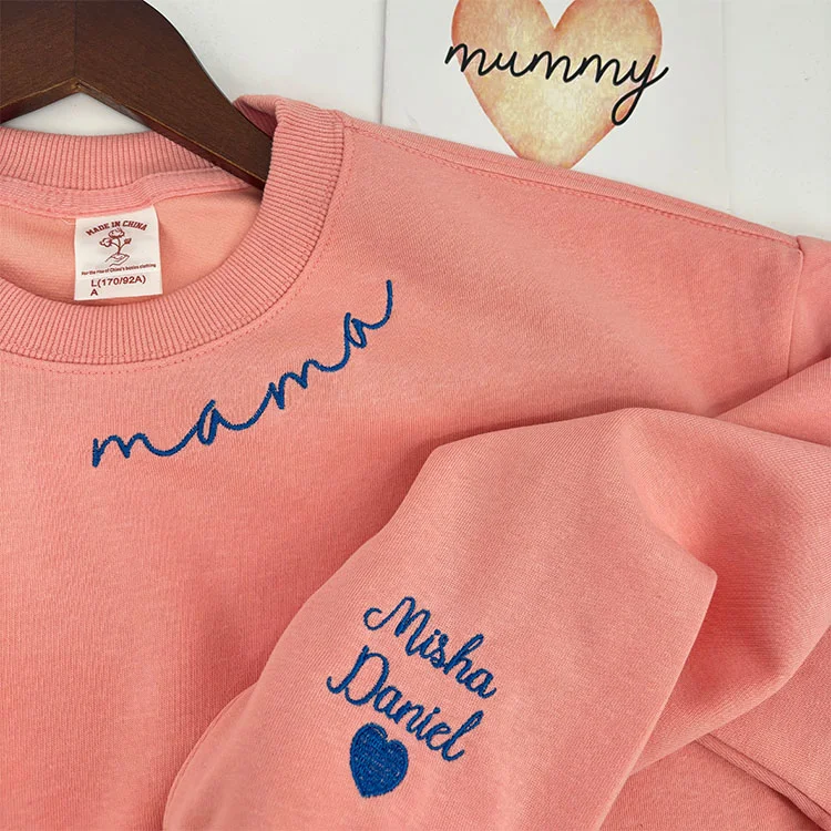 Custom Mama Embroidered Sweatshirt with Kids Names sleeve Personalized Mother's Day Gift