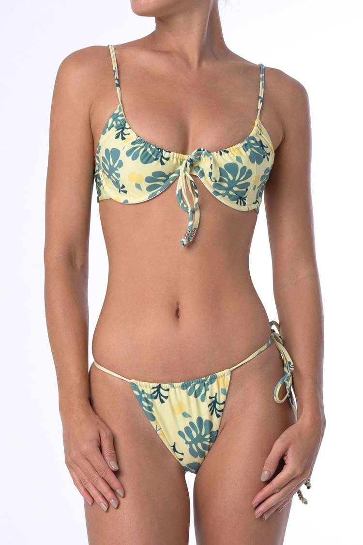 Self Tie Palm Leaf Push Up Bikini Swimsuit - Two Piece Set-elleschic