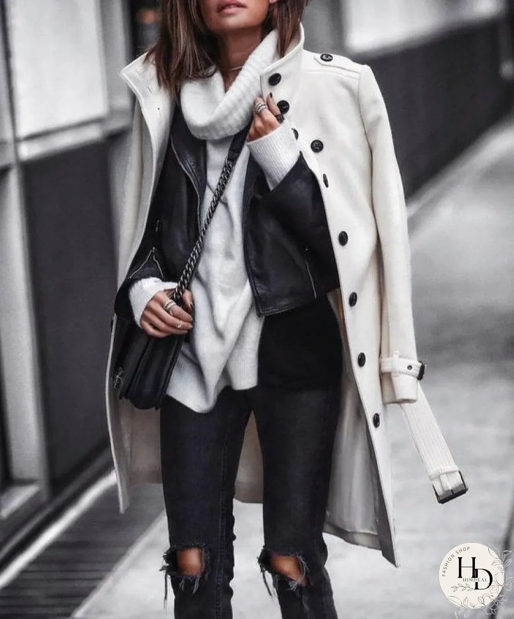 Fashion Pure Colour Long Sleeve Coat