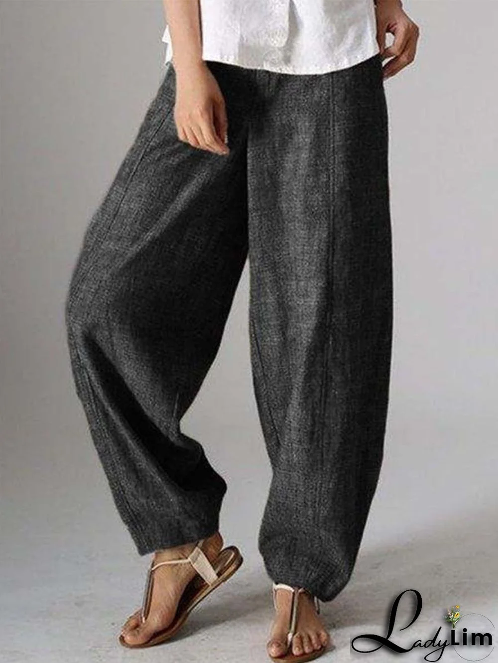 Solid Color Casual Plain Linen Pants