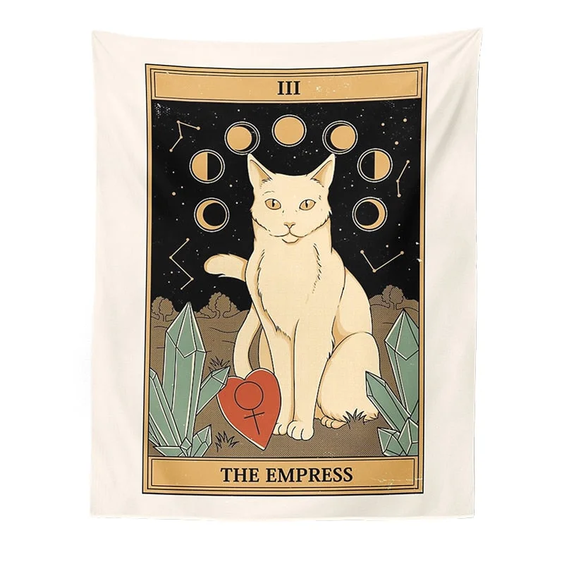 Cat Divination Witchcraft Tarot Card Tapestry Wall Hanging Tapestries Baphomet Occult Home Wall Moon phase Mat Decor Cat Coven