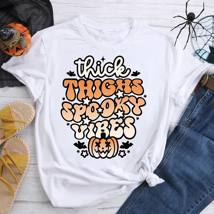 Halloween Spooky Vibes Round Neck T-shirt-0018614