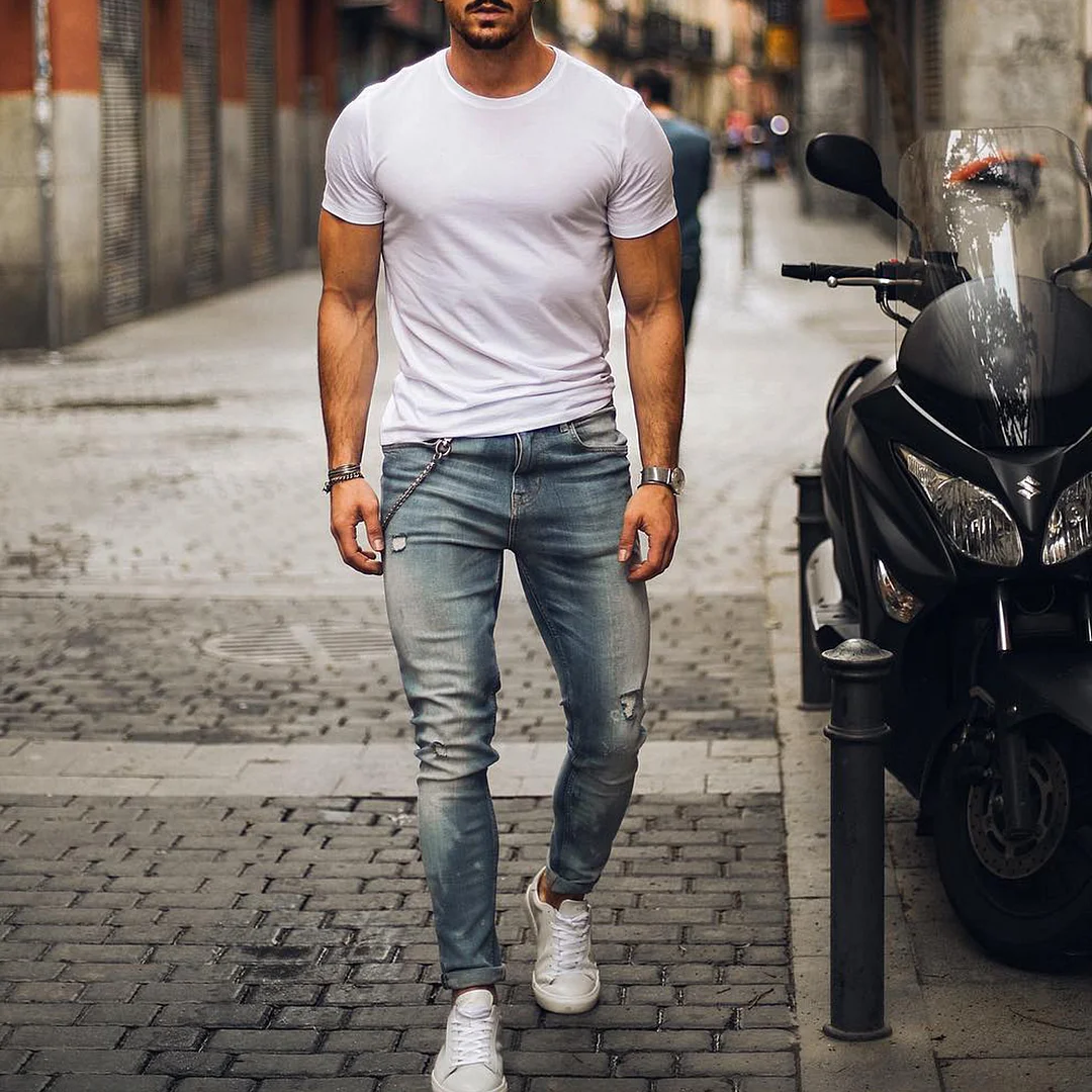 Men's Casual Basics Breathable Crew Neck Cotton Short Sleeve T-Shirt-inspireuse