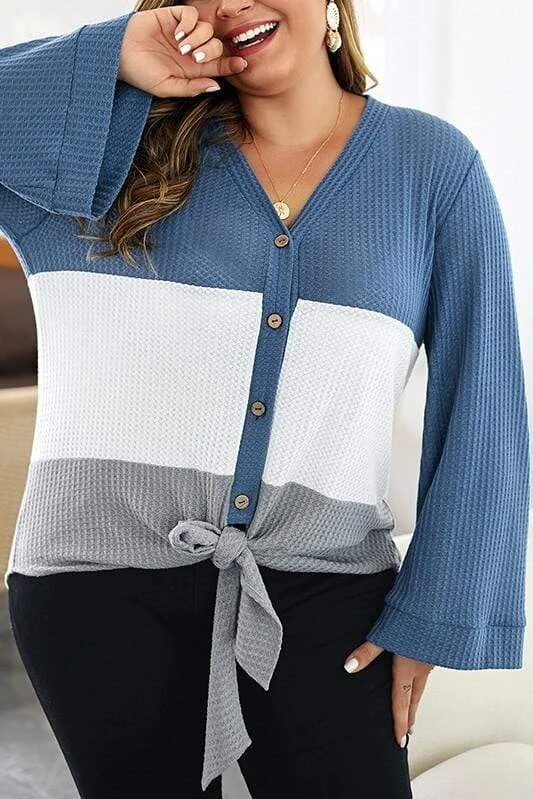 Casual V-neck Knitted Plus Size Top