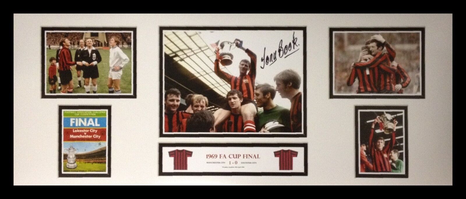 FRAMED TONY BOOK SIGNED MANCHESTER CITY 30x12 Photo Poster painting 1969 FA CUP FINAL MCFC PROOF