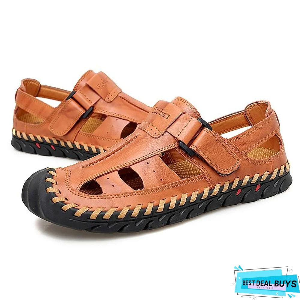 Men's Genuine Leather Sandals Casual Breathable Beach Sandal Shoes