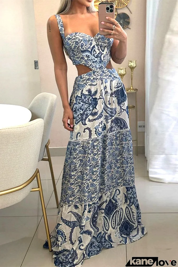 Sexy Bohemian Print Backless V Neck Printed Dress Dresses