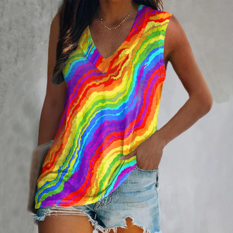 Women's Rainbow Designer Tie-dye Print Vest