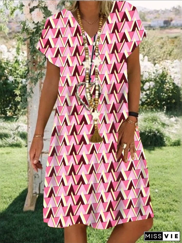 Women's Dresses Geometric Print V-Neck Short Sleeve Dress