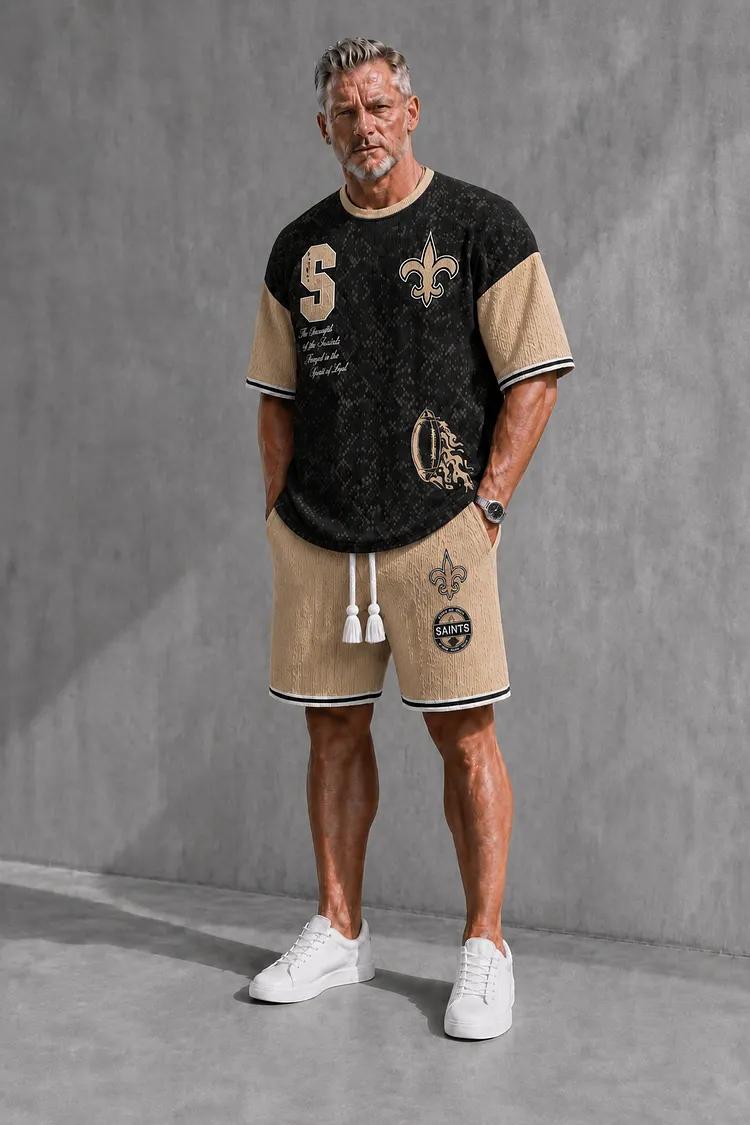 New Orleans Saints Men&rsquo;s Jacquard Cable-Knit Tee & Shorts Set