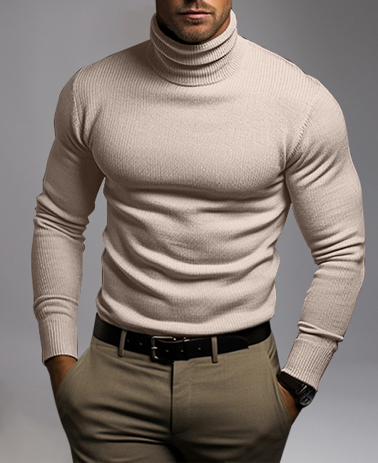 Causal High Neck Rib Knit Long Sleeve Sweater