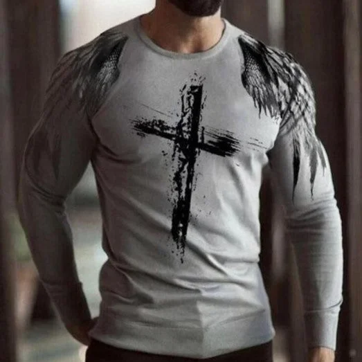 Cross & Wings Creative Print Men's Casual Fashion Long Sleeve