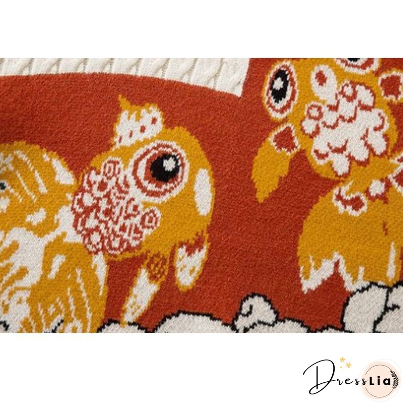 Lucky Koi Embroidered Knit Sweater