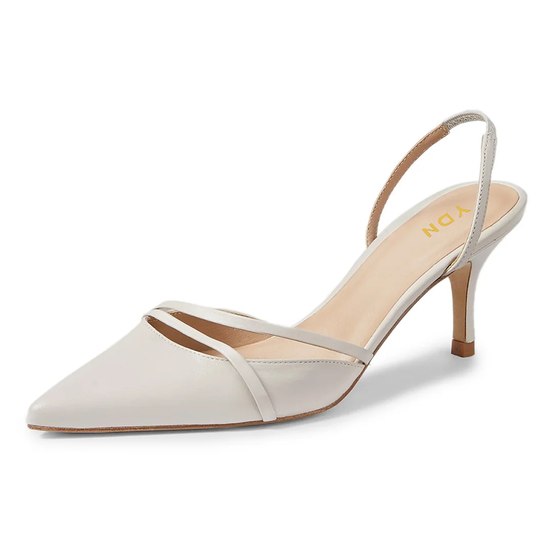 Vegan Leather Sophisticated Pointed Slingback Pumps in Ivory