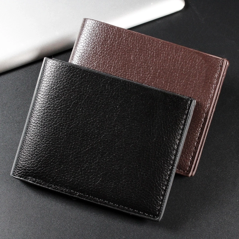 Men’s Solid Color Pu Leather Zipper Small Wallets