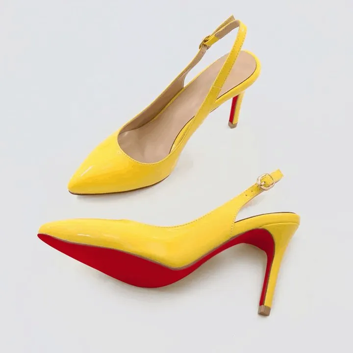 90mm Women's Pointed Toe Slingback Heels Pumps Comfortable Daily Red Bottoms Shoes-vocosishoes