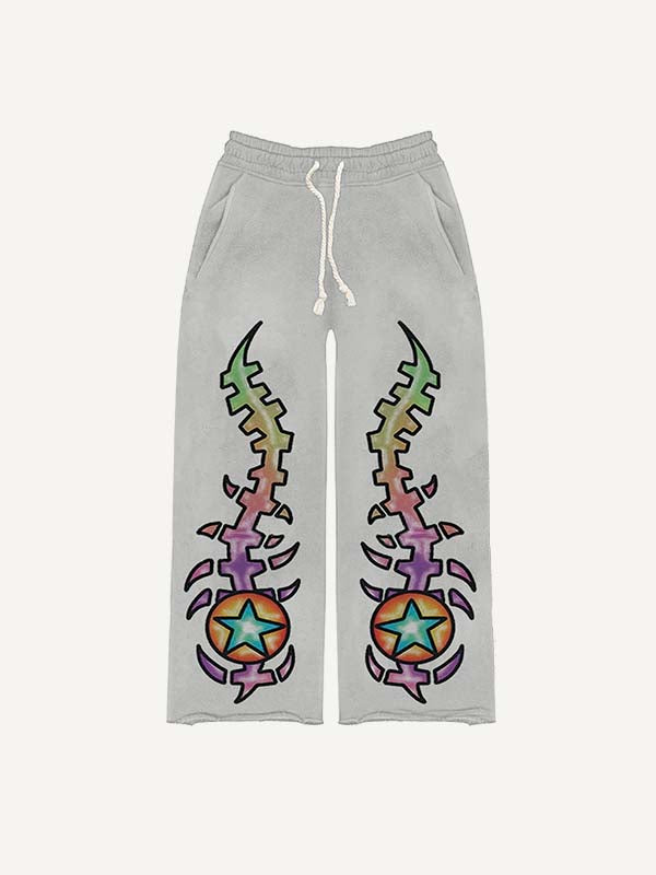Star&Skeleton&Wing&Eye&Graphic Print Elastic Waist Pants