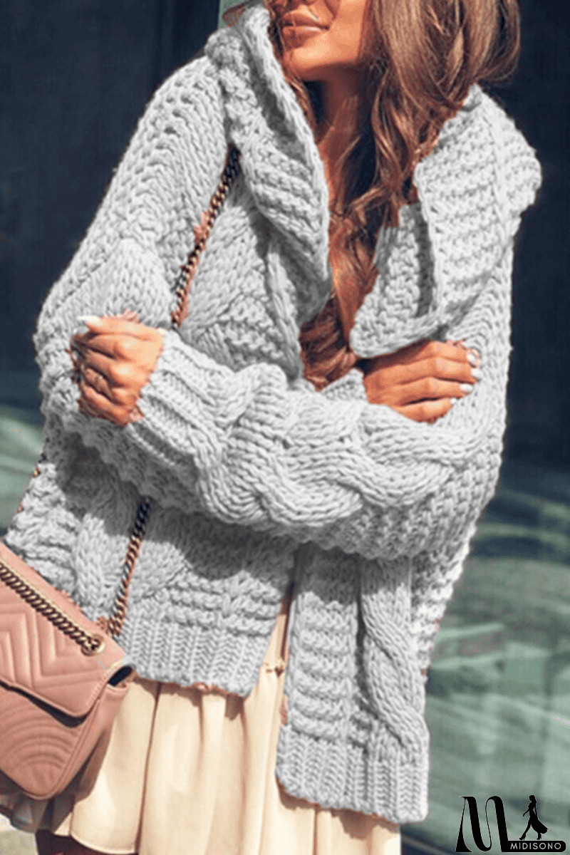 MidiSono - Casual Solid Split Joint Hooded Collar Tops