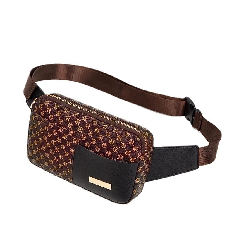 Women’s Small All Seasons Pu Leather Printing Vintage Style Square Zipper Fanny Pack
