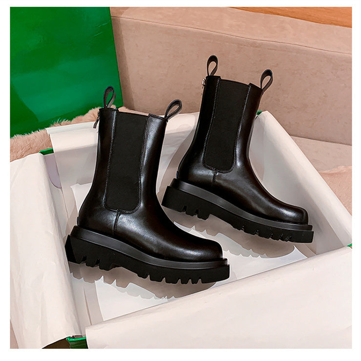 Korea Simple Zipper Artificial plush Heels Martin Boots Shoes