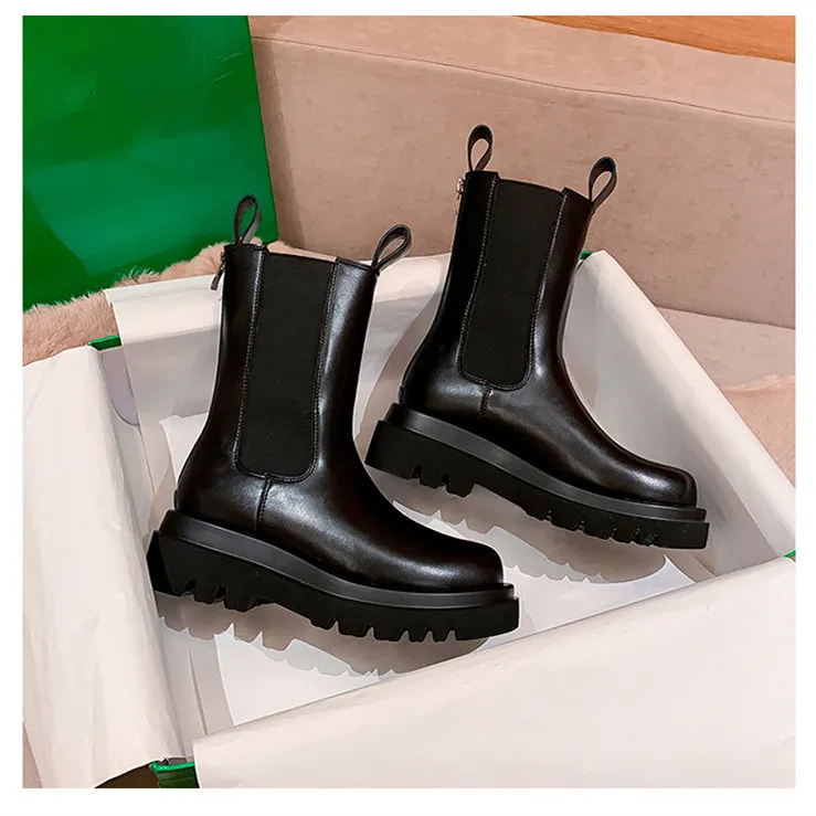 Korea Simple Zipper Artificial plush Heels Martin Boots Shoes