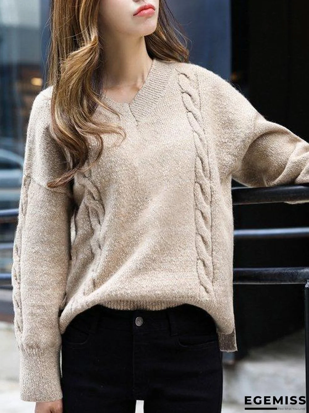 Long Sleeve V Neck Sweater | EGEMISS