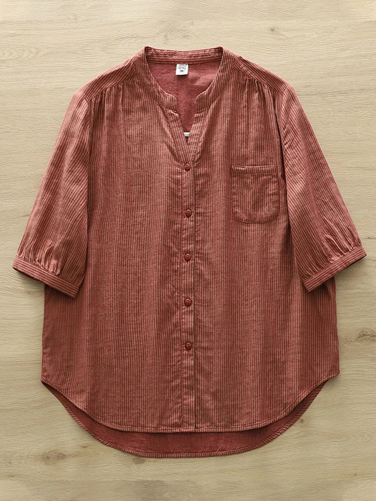 Women's Vintage Striped Linen Blend Classic Shirt