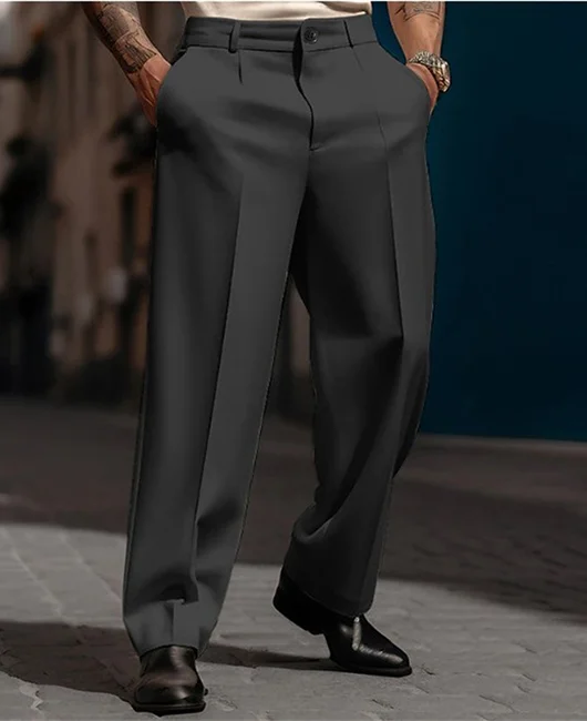 Business Slant Pocket One Button Solid Suit Pants 