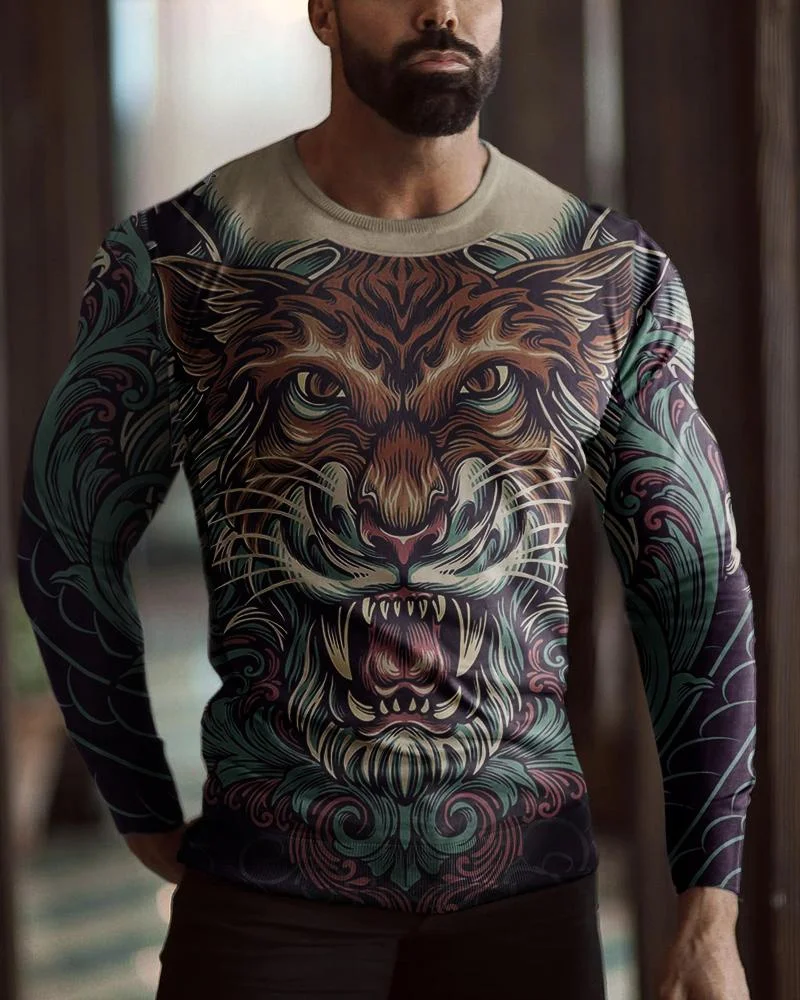 Men's Casual Tiger Print Long Sleeves