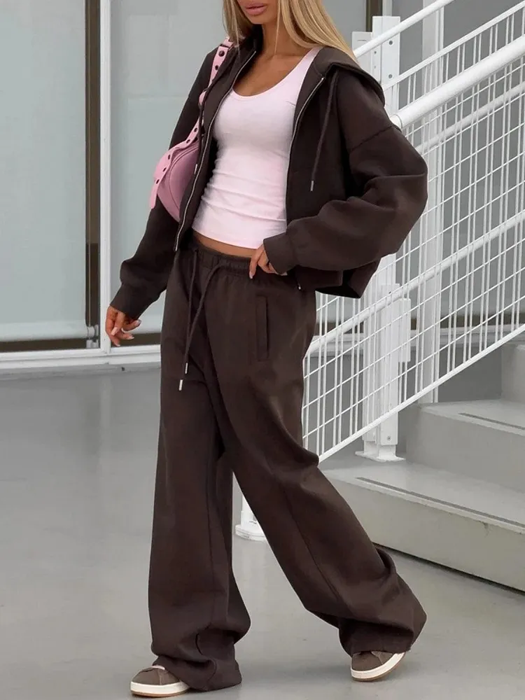 Simplicity Zipper Hoodie, Athletic Casual Pants 2-piece Sets