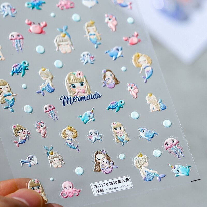 5D Colored Shell Soft Reliefs Self Adhesive Nail Art Decoration Stickers Mermaid Jellyfish 3D Nail Decals Wholesale Dropshipping