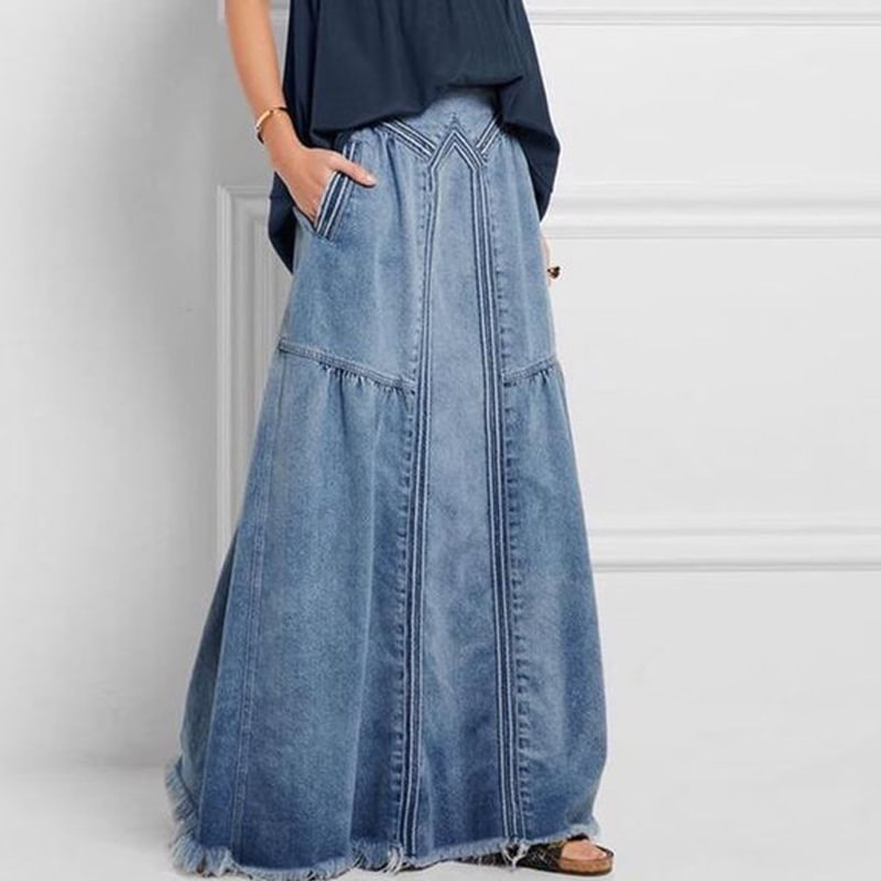 Casual Denim Elastic Waist Simple Skirt