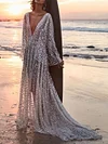 Spangle Plunging Batwing Sleeves Maxi Dress